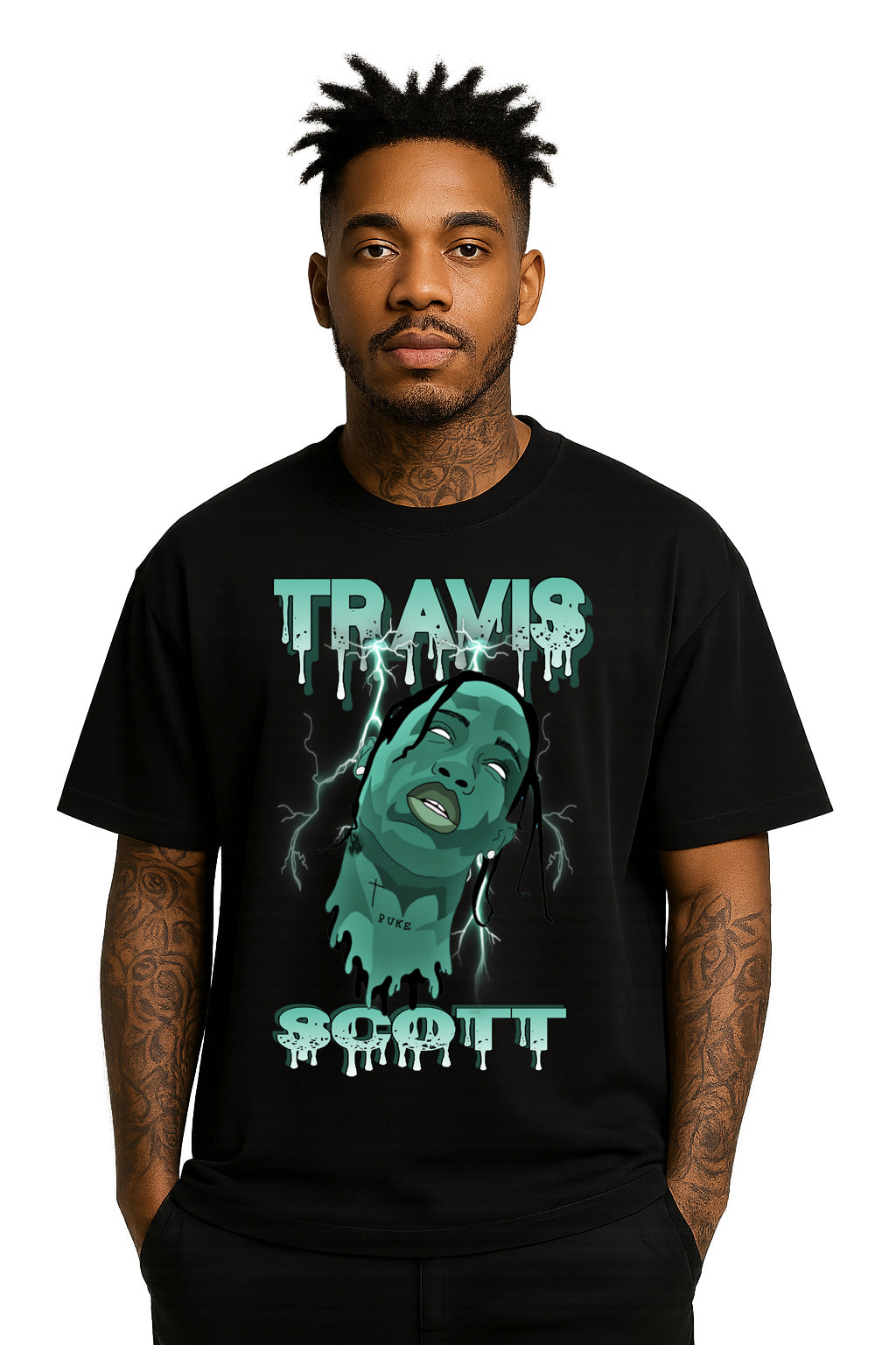 Unisex Travis Scott Drip Effect Graphic Tee – Streetwear Drop Shoulder T-Shirt