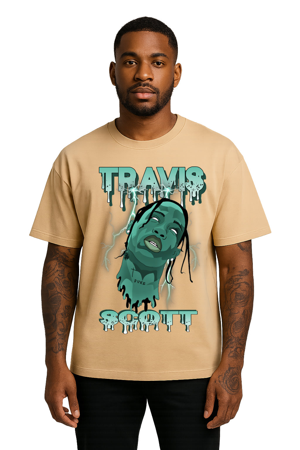 Unisex Travis Scott Drip Effect Graphic Tee – Streetwear Drop Shoulder T-Shirt